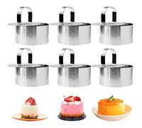 6 Pièces Cercle à Patisserie en Acier Inoxydable, 8cm Diamètre 4cm Haut Emporte-pièces Ronds avec Poussoir, Moule à Mousse, Moules à Tartelettes pour Desserts Biscuits Pâtisseries Gâteaux Mousses
