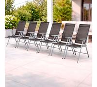 6 pièces Chaise de jardin pliante Aluminium - Textile gris argenté/anthracite
