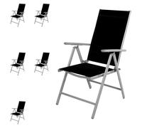 6 pièces Chaise de jardin pliante aluminium - textile gris argenté/noir