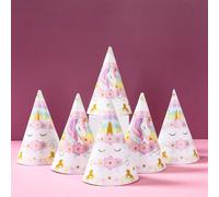 6 pièces Chapeaux d'anniversaire arc-en-ciel licorne, chapeaux de fête en papier à motif floral arc-en-ciel licorne, chapeaux décoratifs thème licorne pour fête, chapeaux de fête d'anniversaire heureu