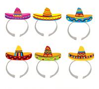 6 pièces Chapeaux de fête mexicains, coiffes de chapeau mexicain décoratif pour le Jour des Morts, mini-bandeaux pour adultes, coiffures en carton colorées, bandeaux de chapeau mexicain pour fête 6 pi
