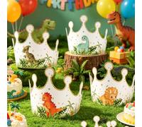6 pièces Chapeaux de fête thème dinosaure, chapeaux d'anniversaire en forme de couronne, chapeaux de décoration de fête d'anniversaire thème dinosaure "", fournitures de fête d'anniversaire, accessoir