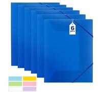 6 Pièces Chemises Plastique, Chemise Cartonnée A4, Classeurs et Chemises Fixation de la Bande élastique, Plastique Sous Chemise pour Ranger et Classer Papiers, Documents (Bleu)