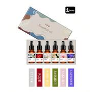 6 pièces Coffret d'huiles essentielles d'aromathérapie - 1 Lavande, 1 Fleur de cerisier, 1 Jasmin, 1 Thé blanc, 1 Rose, 1 Clou de girofle, Diffuseur, Bougie, Pierre d'arome, Humidificateur, Diffuseur 