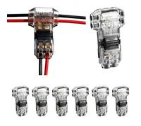 6 Pièces Connecteur en T 2 broches de Fil électrique 2 Voies 2 sans Soudures sans Dénudage 20/22 AWG Étanches, double wire plug in connector pour Fils Électriques, Câbles LED, Kits de Raccordement