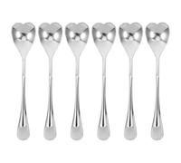 6 Pièces Cuillère à Café Cœur en Acier Inoxydable, Long Manche | Design Créatif Argenté, Usage Polyvalent, pour Espresso et Thé, Lot Individuel, Finition Métallique