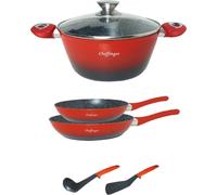 6 pièces de batterie de cuisine Set de casseroles Poêle Aides de cuisine Couvercle Induction Rouge