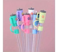 6 pièces de chapeaux de paille avec un dessus de paille de 10 mm, compatibles avec les gobelets 30 et 40 oz, embouts de paille en silicone réutilisables mignons, protecteurs de couvercles pour tasses