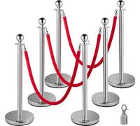 6 pièces de poteaux rouges avec corde argentée pour contrôler les files d'attente