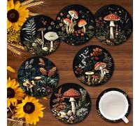 6 pièces de sous-verres en bois avec tampons en feutre, design artistique en 2D de forêt de champignons, convient pour tenir des boissons, café et thé, idéal pour la décoration de la maison, bar, rest