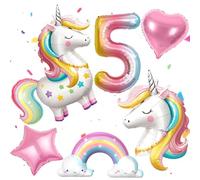 6 Pièces Decoration Anniversaire Licorne 3 4 5 6 Ans, 3D Debout Ballon Licorne & Ballon Aluminium Licorne & Ballon Coeur & Arc-en-Ciel Étoile Ballon, Licorne Décoration Anniversaire Fille (5 Ans)