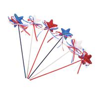 6 Pièces Décoration Étoile Patriotique avec Nœud, Tige en Mousse | Motif Étoilé Rouge Blanc Bleu, Accent pour Vase ou Seau Fleuri, Fête du 4 Juillet