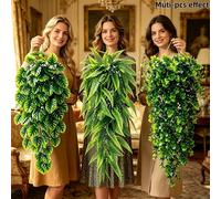 6 pièces Décorations artificielles suspendues applicables selon la saison = [3 plantes artificielles décoratives + 3 lacets] - Plantes vertes artificielles en plastique durable, convenant pour les jar