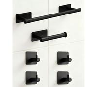6 pièces Ensemble d'accessoires de salle de bain en acier inoxydable - Porte-serviette, porte-papier toilette et crochets, design minimaliste, convient pour le rangement moderne de la maison, l'organi
