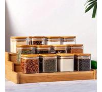 6 pièces Ensemble de bocaux à épices en verre de 5 oz avec couvercles en bambou naturel - Parfait pour ranger le thé, le café, les épices, contenants hermétiques, boîtes de rangement alimentaire, mini
