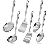 6 Pièces Ensemble Ustensiles Cuisine avec Manche Suspendu, Écumoire Acier Inoxydable, Spatules Fente Métal, Accessoires Home, Gadgets Antiadhésif, Cuillères Service Résistant, Louche Soupe Cuisson