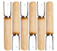 6 Pièces Fourche à Maïs Multifonction en Acier Inoxydable et Bois | Pratiques pour Steaks et Légumes, Réutilisable, Portable, Finition Soignée