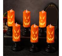 6 Pièces Halloween Bougie sans Flamme, Citrouille Lumineuse, Lanterne LED Bougeoir, Décoration Intérieur et Extérieur, Lumière Veilleuse Jardin