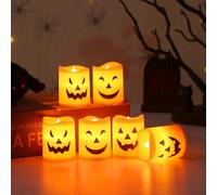 6 Pièces Halloween Bougies LED Bougies Chauffe-Plat LED Citrouille Bougies Sans Flamme Bougie Citrouille Lumière D'halloween pour Décoration Halloween Intérieur et Extérieur 4.3 * 3.5CM
