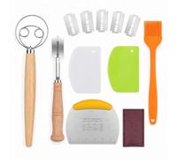 6 Pièces Kit Pain - Couteau de Boulanger avec 5 Lames de Remplacement, Batteur à Pâte Danois, Pinceau à Pâtisserie, 2 Grattoir à Pâte en Plastique & 1 Grattoir à Pâte avec Graduation - Accessoires