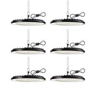 6 Pièces Lampe Eclairage Atelier 150W, 22500LM UFO Eclairage Plafonnier LED Garage avec Chaine, 6000K Projecteur LED Intérieur, IP65 Étanche Éclairage de Plafond pour Garage, Entrepôt, Gymnase