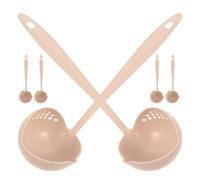 6 Pièces Louche Passoire en Plastique Beige avec Long Manche | Trous Fins Espacés, Bec Verseur Précis, Bords Lisses, Résistante à Chaleur, Rangement Suspendu, pour Filtrer Huile et Brocoli