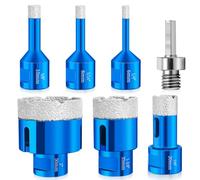 6 pièces M14 Forets Carrelage Diamant 6/8/10/20/35/50mm+1 M8 Adaptateur | Sous Vide Meche Gres Cerame forêt carrelage pour Céramique Porcelaine Marbre Granit