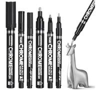 6 Pièces Marqueurs Argentés Chromés, Silver Liquid Mirror Chrome Markers 0.7-1/2/3 mm, Permanent Art Liquid Chrome Marker Set, Réfléchissants Metallic Mirror Markers pour Pierre Bois Verre Céramique
