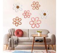 6 pièces Pack Décoration murale florale de marguerite tissée à la main de style bohème, ornement pour chambre d'enfant, cadeau de Thanksgiving, décoration d'intérieur, décoration de chambre, cadeau de