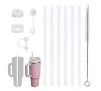 6 Pièces Pailles Réutilisables pour Stanley Cup, 31cm Paille de Remplacement avec 1 Brosse et 3 Bouchon Anti Déversement en Silicone pour Stanley Cup 30oz/40oz, Accessoires, Blanc Transparent Pailles