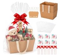 6 Pièces Panier Cadeau Vide à Garnir en Carton, SGZIOO 25 x 16,5 x 11 cm, avec Sachets en Cellophane, Nœuds, Cartes de Vœux Et Étiquettes, pour Fêtes, Anniversaires, Noël