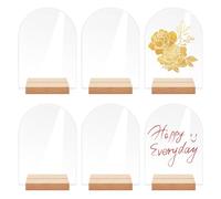 6 Pièces Panneaux en Acrylique Transparent, Panneaux Acryliques en Arc de Cercle, avec Porte-cartes en Bois, pour Numéros de Table, pour anniversaire de mariage, Baptême,Décorations de Tab(14 x 10 cm)