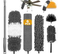 6 PièCes Plumeau Poussiere Telescopique, Plumeaux Microfibre Lavable Tête Nettoyage Différentes, Longueur Maximale 25-250cm, pour Toile D'Araignée, Ventilateur de Plafond,Stores