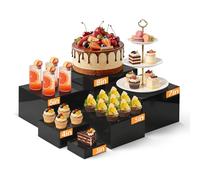 6 Pièces Presentoir Aperitif Buffet, Presentoir a Gateau Présentoirs à Dessert en Acrylique avec Fond Creux, Cube Présentoir Buffet Rehausseurs de Buffet Support Buffet Mariage pour Traiteur (Noir)
