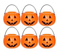 6 Pièces Seau à Citrouille d'halloween Diable Sourire Seau à Bonbons la Citrouille Porte-Bonbons d'halloween en Plastique avec Poignée Astuce ou Friandises pour Décorations, Style 1, Effrayant