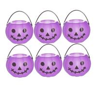 6 Pièces Seau à Citrouille d'halloween Diable Sourire Seau à Bonbons la Citrouille Porte-Bonbons d'halloween en Plastique avec Poignée Astuce ou Friandises pour Décorations, Style 2, Effrayant
