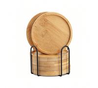6 pièces Set de dessous de verre en bambou avec support, convient pour les tables basses, dessous de verre en bois pour plantes en pot, protection de bureau, cadeaux de pendaison de crémaillère, desso