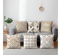 6 pièces Set de housses de coussin minimalistes beiges "Home Sweet" avec diamant, en tissu velours pêche uni, 45*45/50*50/40*40CM pour canapé moderne, décoration intérieure, décoration de fête, cadeau