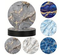 6 pièces/set Dessous de verre design marbre aquarelle, 10 cm/3,9 pouces de diamètre, 2 mm d'épaisseur, fond en caoutchouc absorbant, antidérapant, jolis dessous de tasse, convient pour les tasses, la