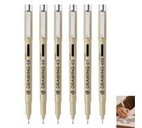 6 Pièces Stylos pour Pigma Micron, Stylo Pointe Callibrée Tailles 0.2 à 0.5mm, Fineliners Encre Noire Permanente Résistante à l’Eau, Stylos Précision pour Écriture Dessin Croquis Journal Illustration