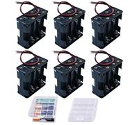 6 Pièces Support de Batterie 8 x 1.5V AA 12V, avec Fils Noir Rouge Coupleu | Emplacements Double Face, Fils Noir Rouge Coupleur, 2 Pièces Boîte de Rangement Transparente
