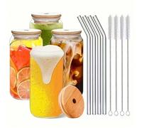6 pièces, Tasses en verre, 18,7 oz/550 ml Tasse personnalisée, Tasse personnalisée en verre avec couvercles et pailles, Tasses à eau en bocal Mason, Tasses à café glacé, Tasses en verre avec couvercle