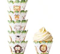 6 pièces Wrappers de cupcakes thème animal de la jungle, convient pour anniversaire, mariage, baby shower, gender reveal party, décoration de fête thème dinosaure, doublures de gâteau, décorations de 