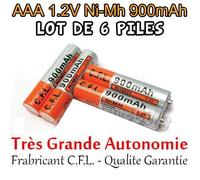 6 Piles AAA Rechargeables 900mAh 1.2V NIMH C.F.L. R3 R03 LR3 LR03 Batterie Accus