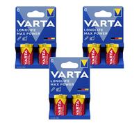 6 piles alcalines R-14 R14 C 1,5 V Varta Longlife Max Power