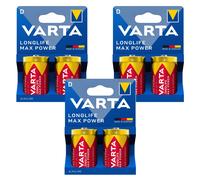6 piles alcalines R-20 R20 D 1,5 V Varta Longlife Max Power