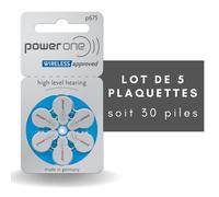 6 piles auditives Power One Activair type 675 zinc-air, blister de 6