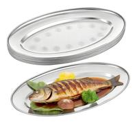 6 Plats à Poisson en Inox - Plat Ovale pour Four & Cuisson Vapeur, Plat Creux 33,8 cm, Qualité Alimentaire, Bord Roulé - Pour Poisson, Lasagnes, Cheung Fun - Lot de 6
