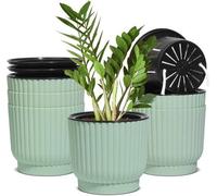 6 pouces pots auto-irrigués 6 pièces, pots de plantes en plastique avec support, rebord de fenêtre pots de fleurs pour toutes les plantes d'intérieur et d'extérieur, violettes africaines (vert)