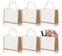 6 sacs en jute avec doublure en tissu blanc, 35 cm, aspect naturel